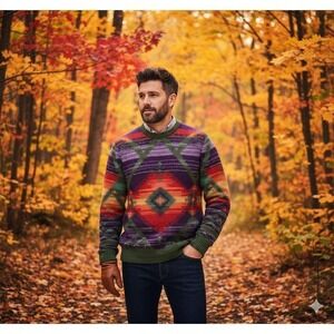 Polo Ralph Lauren Vintage Hand Knit Linen Sweater Aztec‎ Southwestern Color L